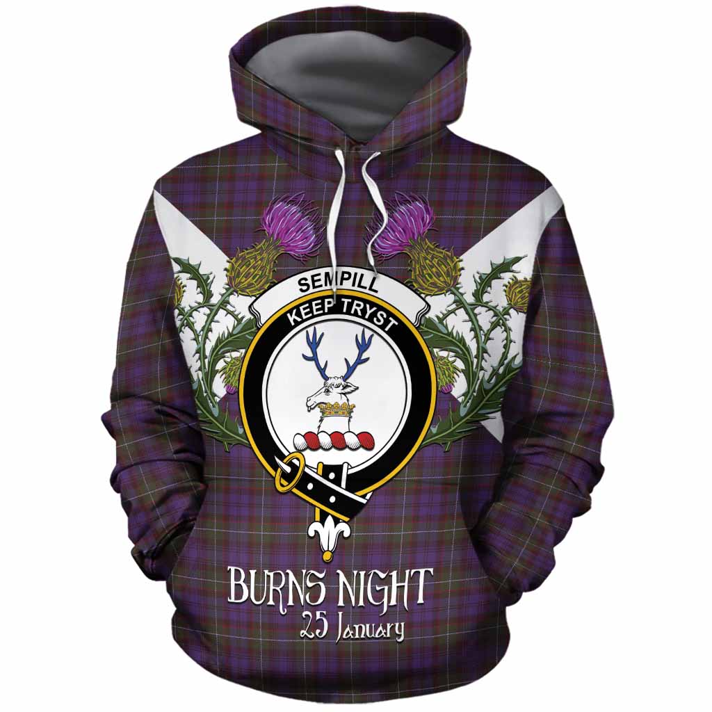Sempill (Semple) Tartan Family Crest Cotton Hoodie Scottish Burns Night Thistle Floral