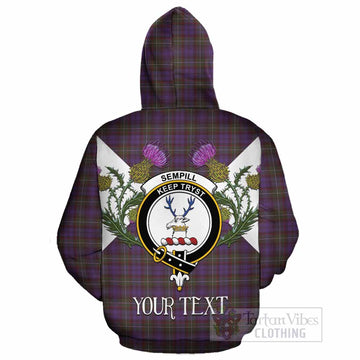 Sempill (Semple) Tartan Family Crest Cotton Hoodie Scottish Burns Night Thistle Floral