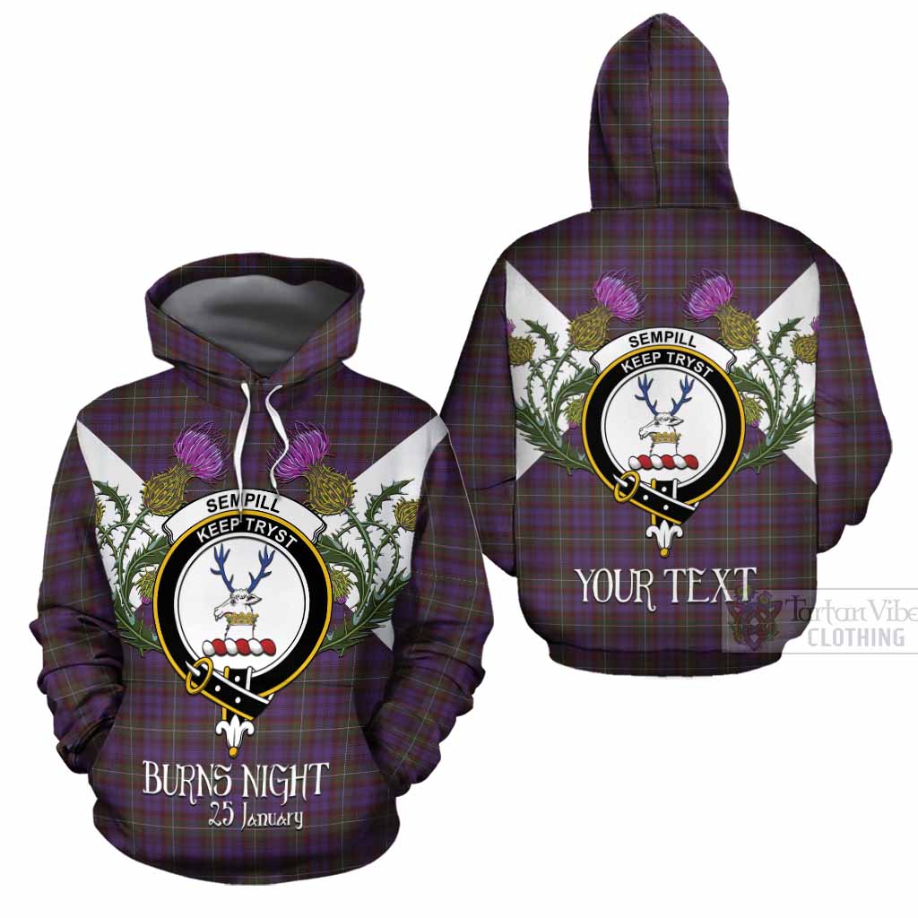 Sempill (Semple) Tartan Family Crest Cotton Hoodie Scottish Burns Night Thistle Floral