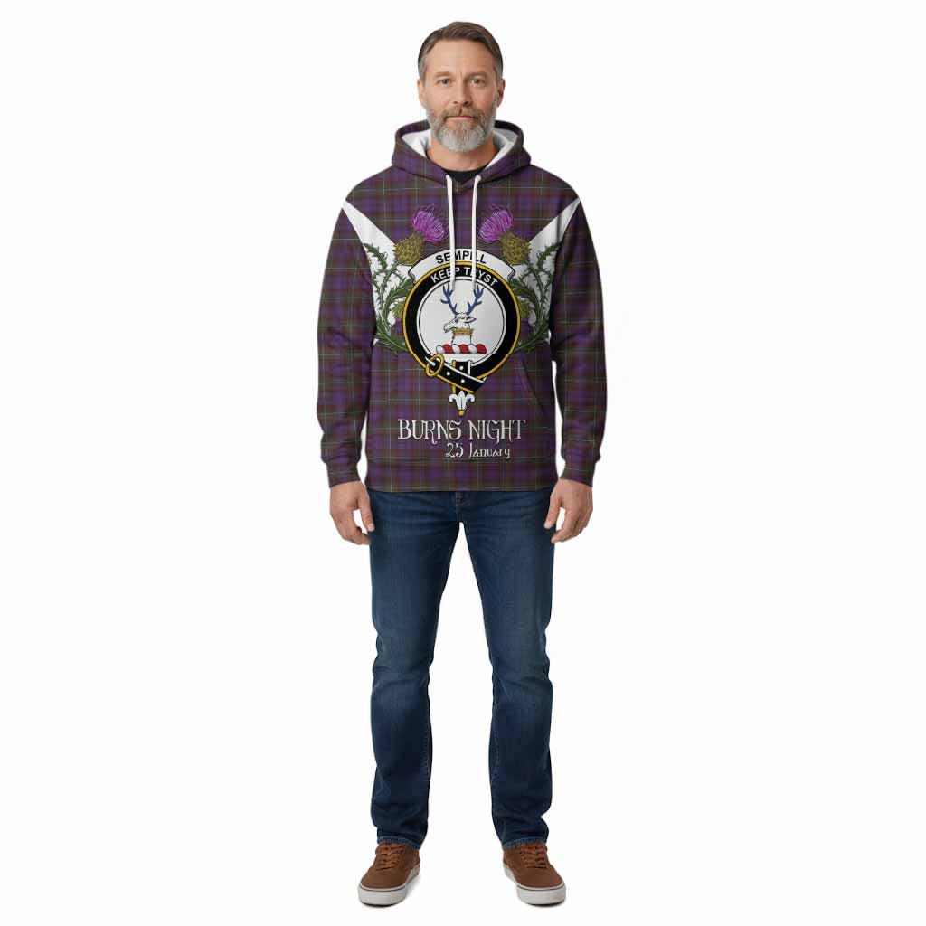 Sempill (Semple) Tartan Family Crest Cotton Hoodie Scottish Burns Night Thistle Floral