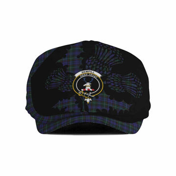 Sempill (Semple) Tartan Family Crest Flat Cap, Jeff Cap Scotland Thistle Floral