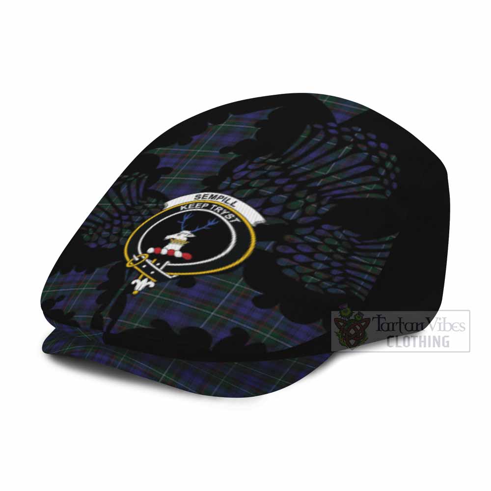 Sempill (Semple) Tartan Family Crest Flat Cap, Jeff Cap Scotland Thistle Floral