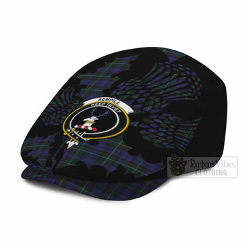 Sempill (Semple) Tartan Family Crest Flat Cap, Jeff Cap Scotland Thistle Floral