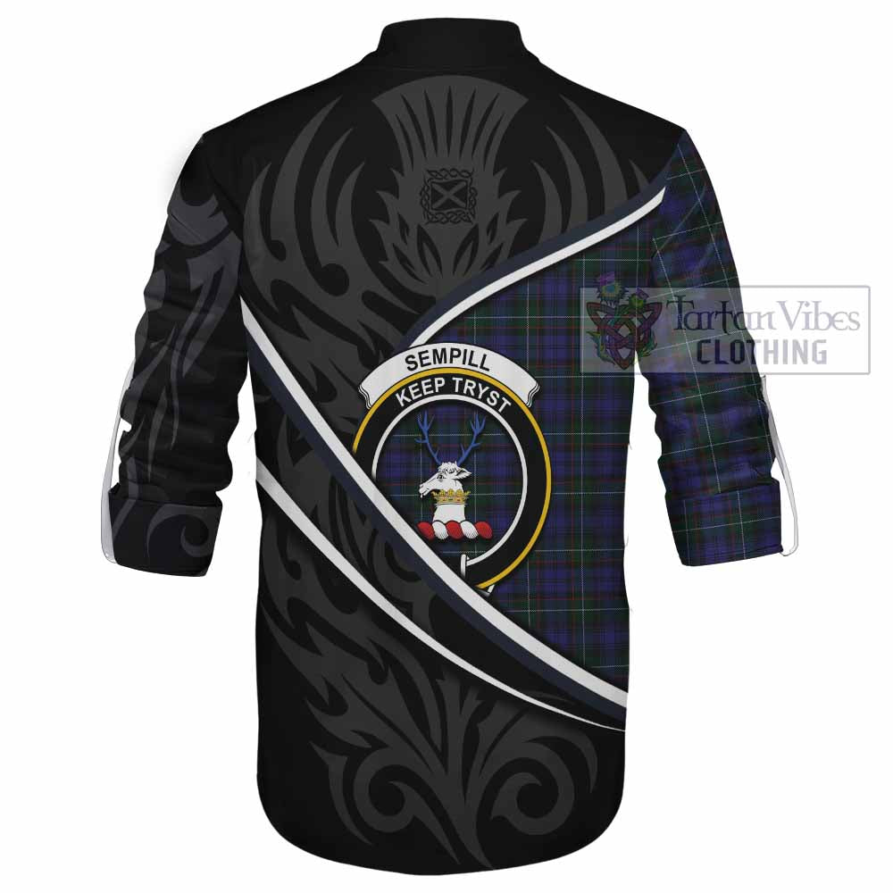 Sempill (Semple) Tartan Family Crest Ghillie Kilt Shirt Celtic Scottish Thistle Floral - Tartan Vibes Clothing