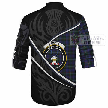 Sempill (Semple) Tartan Family Crest Ghillie Kilt Shirt Celtic Scottish Thistle Floral