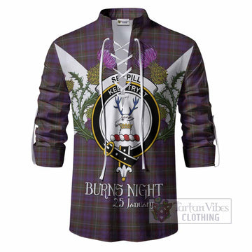 Sempill (Semple) Tartan Family Crest Ghillie Shirt Scottish Burns Night Thistle Floral