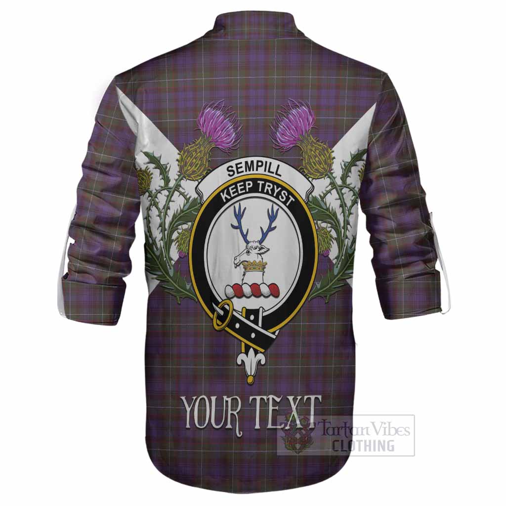 Sempill (Semple) Tartan Family Crest Ghillie Shirt Scottish Burns Night Thistle Floral