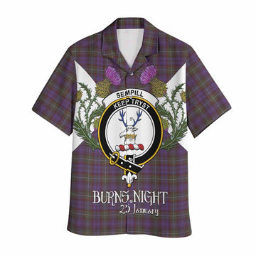 Sempill (Semple) Tartan Family Crest Hawaiian Shirt Scottish Burns Night Thistle Floral