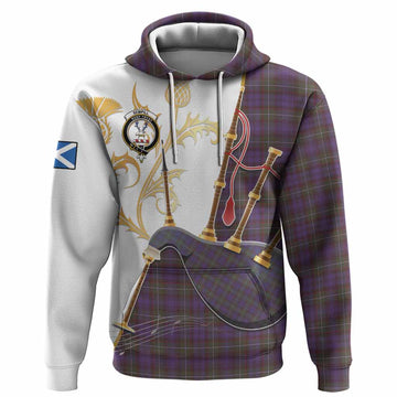 Sempill (Semple) Tartan Family Crest Hoodie Bagpipes with Scottish Thistle