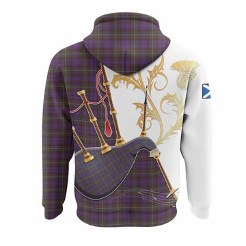 Sempill (Semple) Tartan Family Crest Hoodie Bagpipes with Scottish Thistle