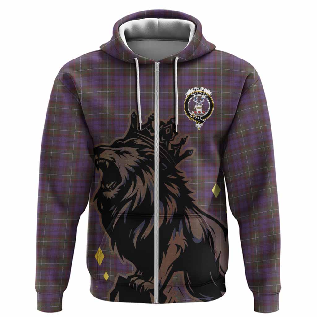 Sempill (Semple) Tartan Family Crest Hoodie Crowned Lion Roaring