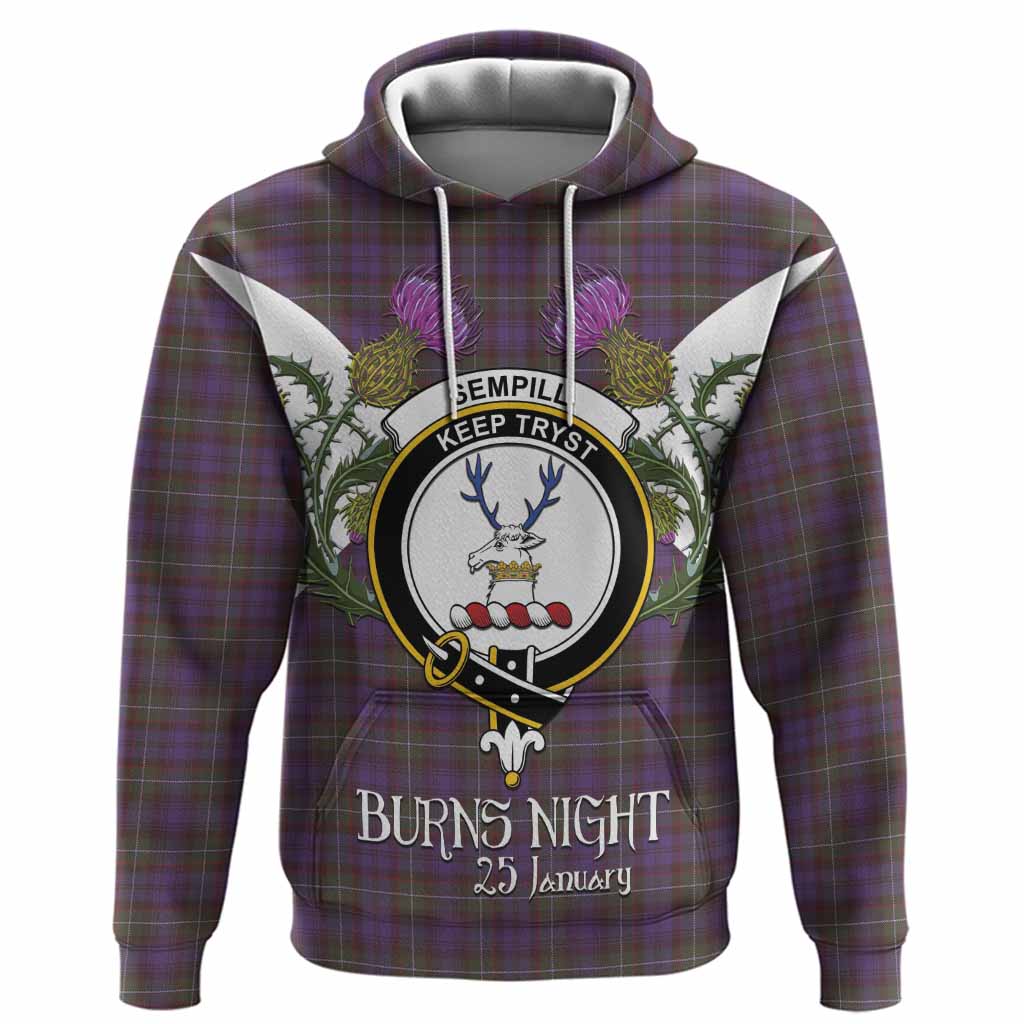 Sempill (Semple) Tartan Family Crest Hoodie Scottish Burns Night Thistle Floral