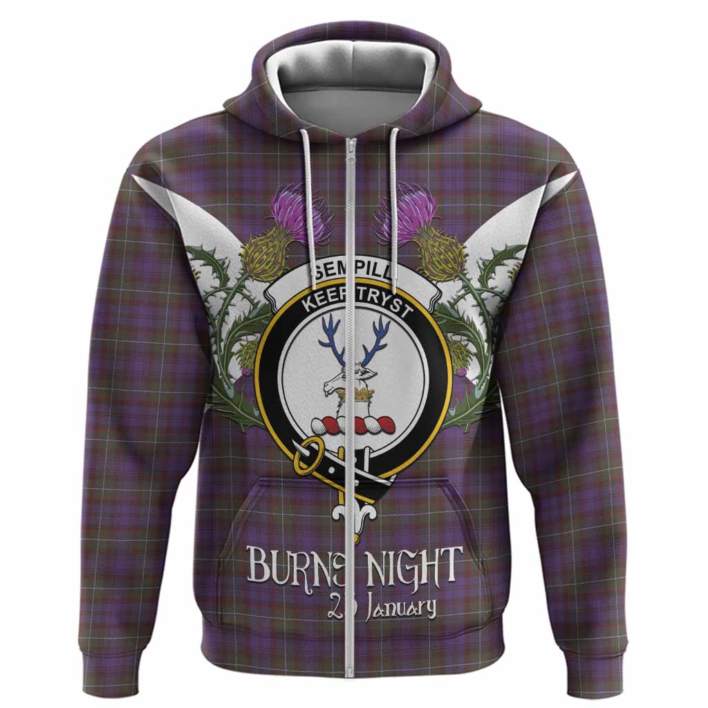 Sempill (Semple) Tartan Family Crest Hoodie Scottish Burns Night Thistle Floral