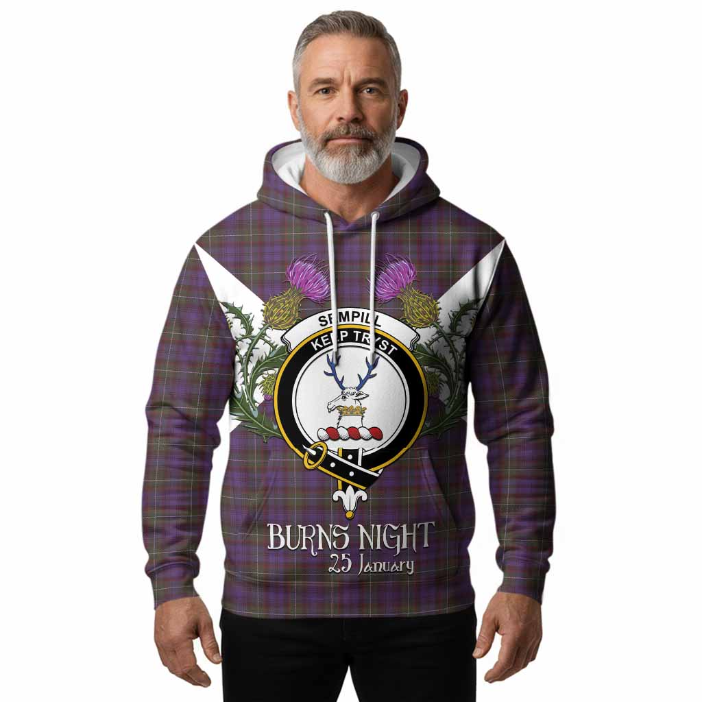 Sempill (Semple) Tartan Family Crest Hoodie Scottish Burns Night Thistle Floral