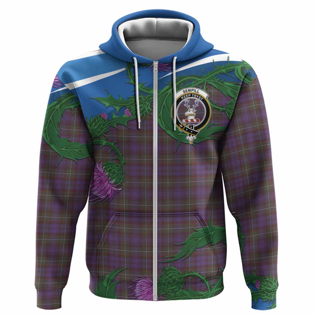 Sempill (Semple) Tartan Family Crest Hoodie Thistle in Minimalism