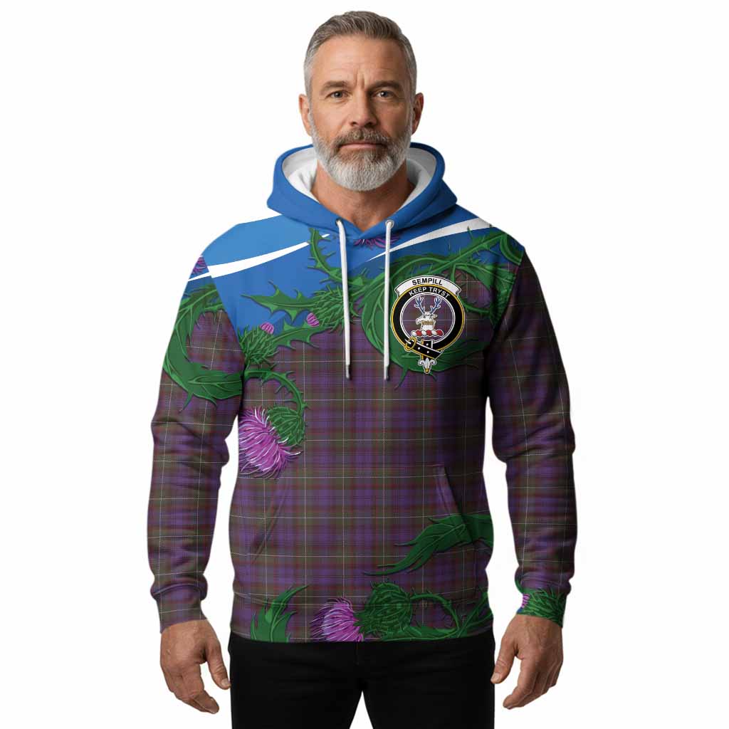 Sempill (Semple) Tartan Family Crest Hoodie Thistle in Minimalism