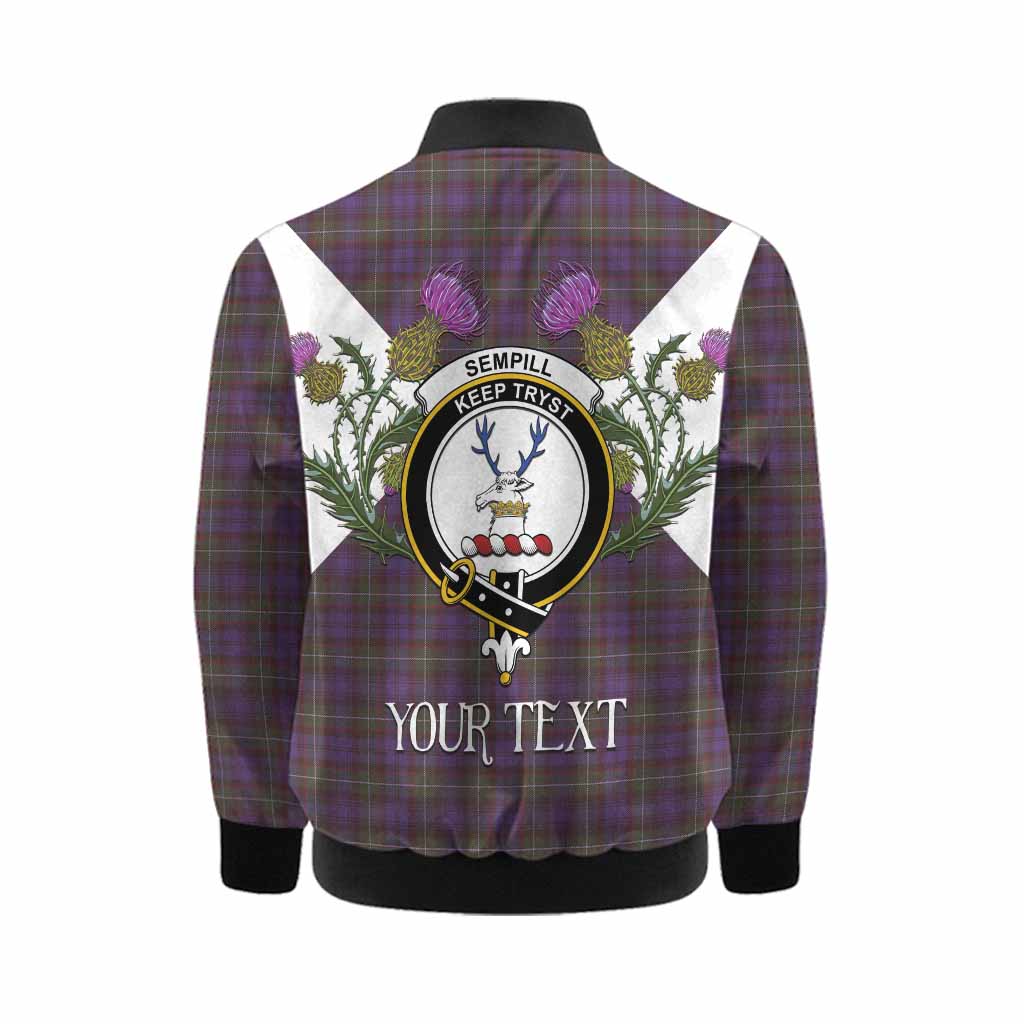 Sempill (Semple) Tartan Family Crest Kid Bomber Jacket Scottish Burns Night Thistle Floral