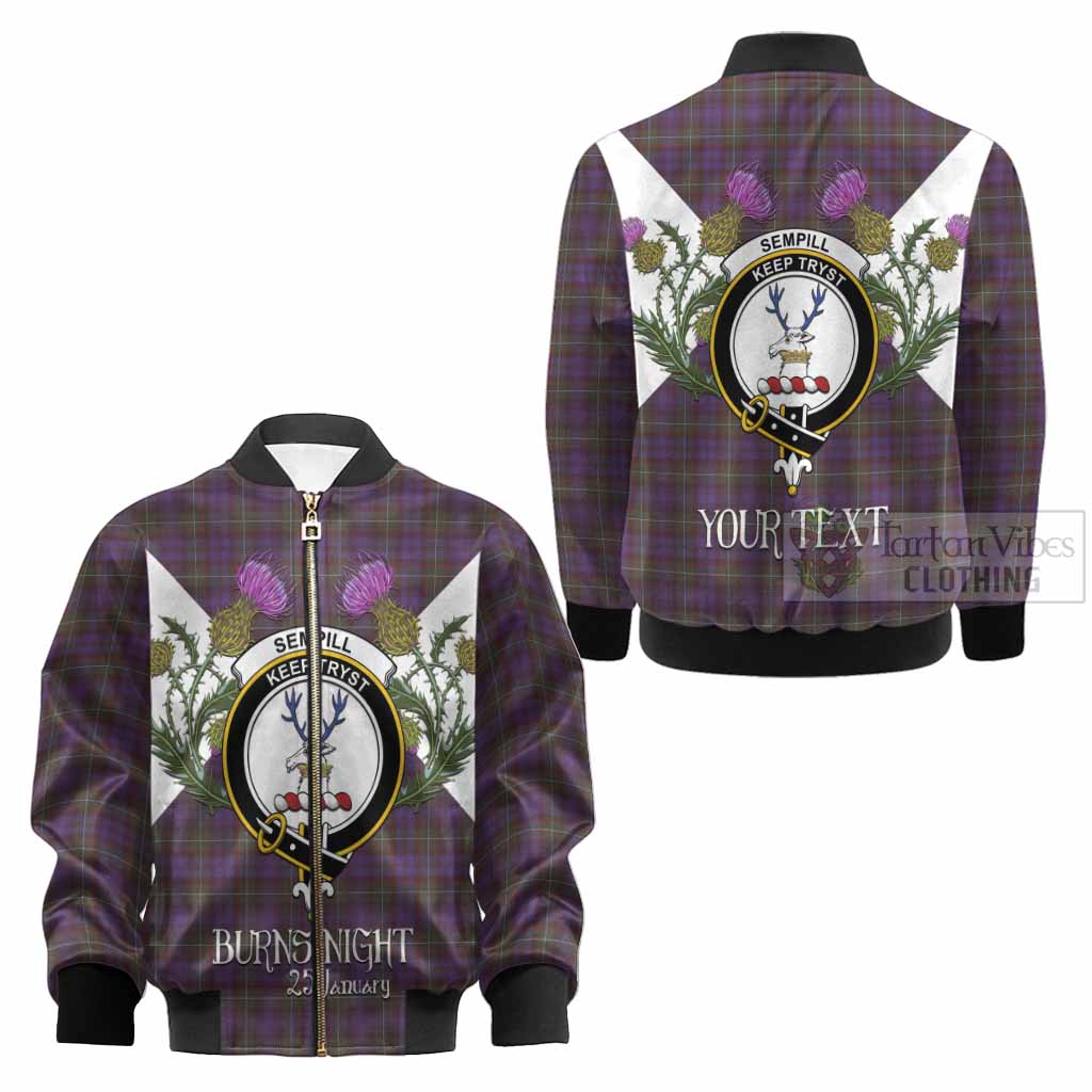 Sempill (Semple) Tartan Family Crest Kid Bomber Jacket Scottish Burns Night Thistle Floral