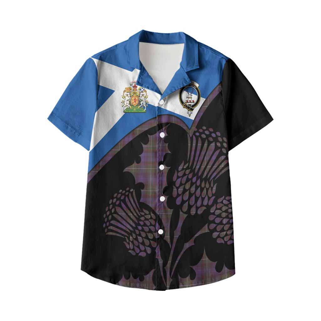 Sempill (Semple) Tartan Family Crest Kid Hawaiian Shirt Scotland Thistle Floral Flag Style