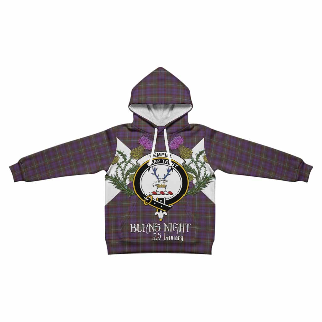 Sempill (Semple) Tartan Family Crest Kid Hoodie Scottish Burns Night Thistle Floral