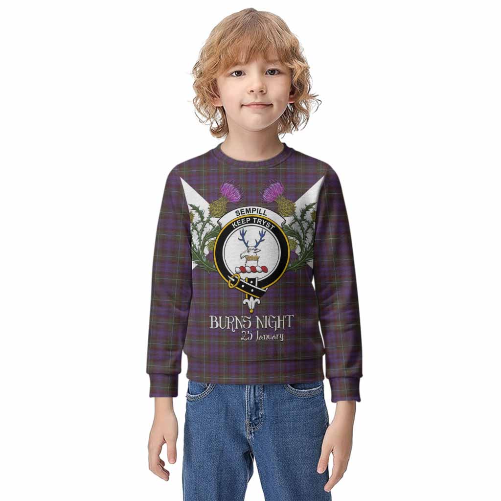 Sempill (Semple) Tartan Family Crest Kid Knitted Sweatshirt Scottish Burns Night Thistle Floral