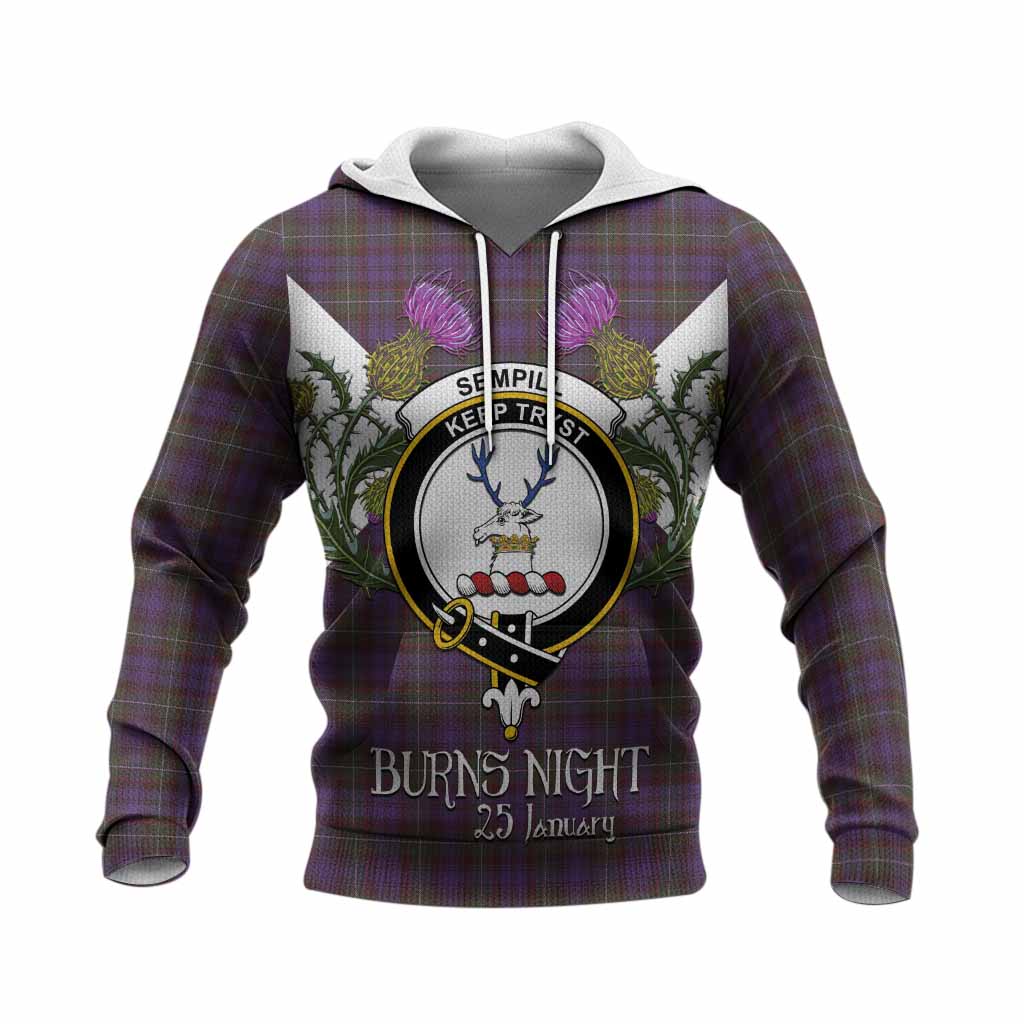 Sempill (Semple) Tartan Family Crest Knitted Hoodie Scottish Burns Night Thistle Floral