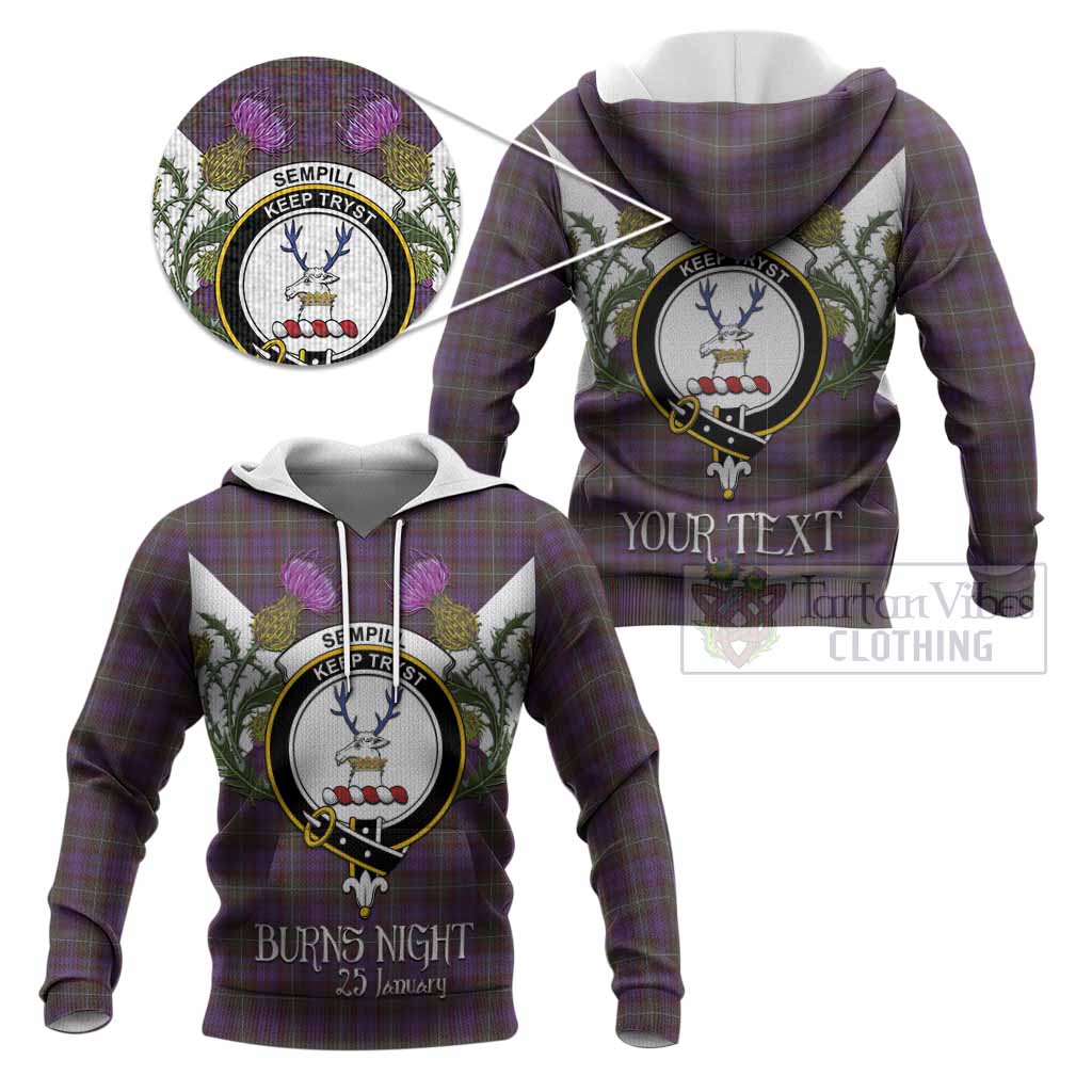 Sempill (Semple) Tartan Family Crest Knitted Hoodie Scottish Burns Night Thistle Floral