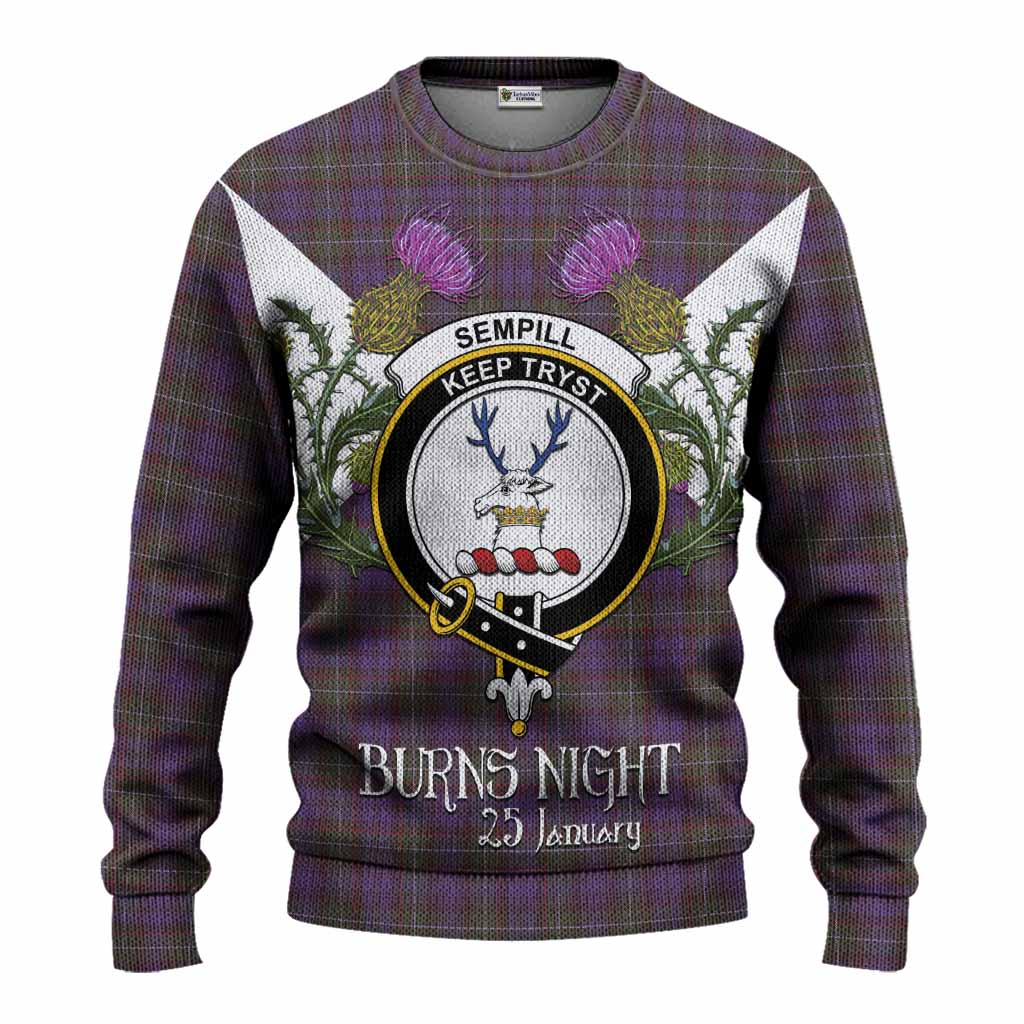Sempill (Semple) Tartan Family Crest Knitted Sweater Scottish Burns Night Thistle Floral