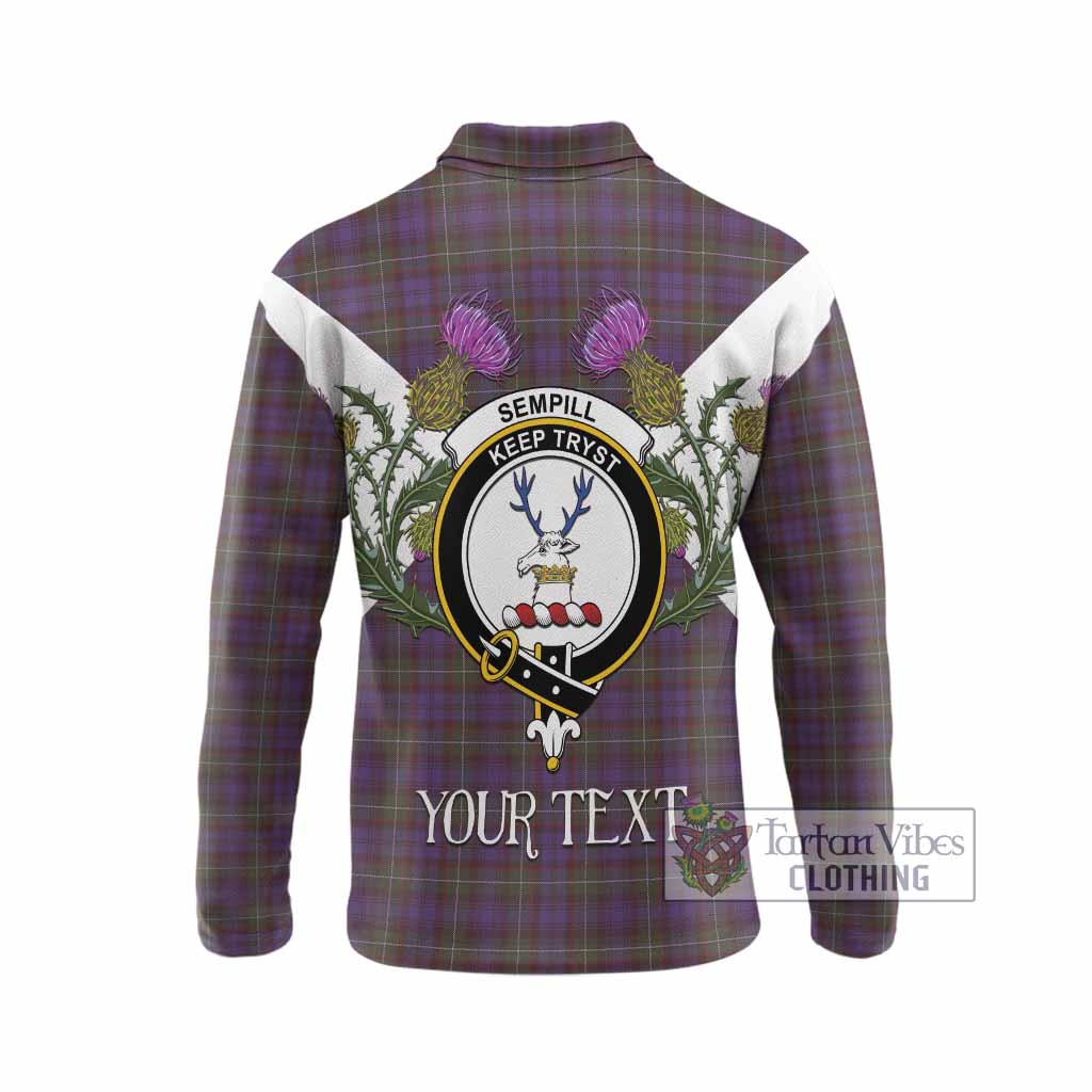 Sempill (Semple) Tartan Family Crest Long Sleeve Polo Shirt Scottish Burns Night Thistle Floral