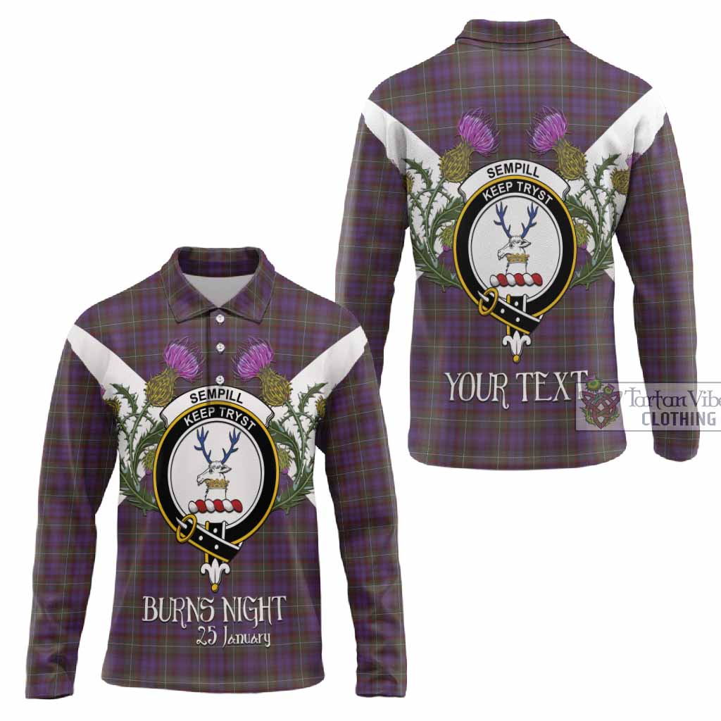 Sempill (Semple) Tartan Family Crest Long Sleeve Polo Shirt Scottish Burns Night Thistle Floral