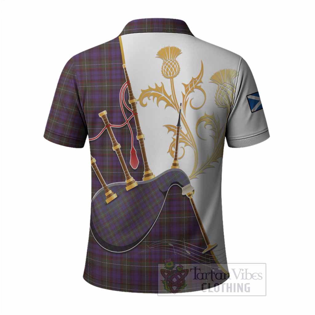 Sempill (Semple) Tartan Family Crest Polo Shirt Bagpipes with Scottish Thistle