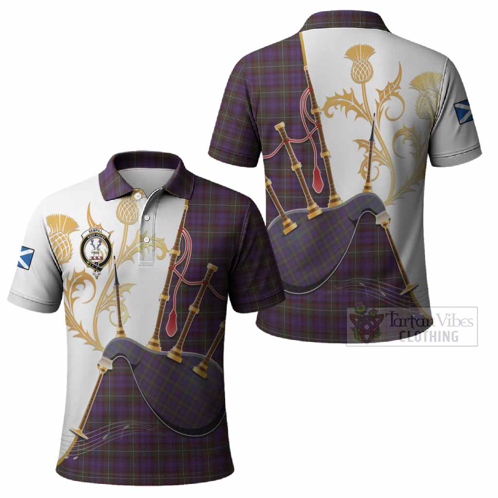 Sempill (Semple) Tartan Family Crest Polo Shirt Bagpipes with Scottish Thistle