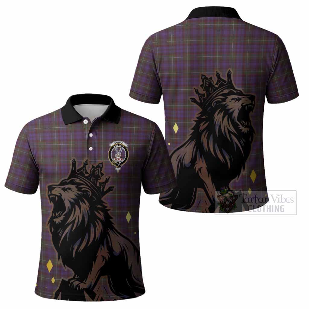 Sempill (Semple) Tartan Family Crest Polo Shirt Crowned Lion Roaring