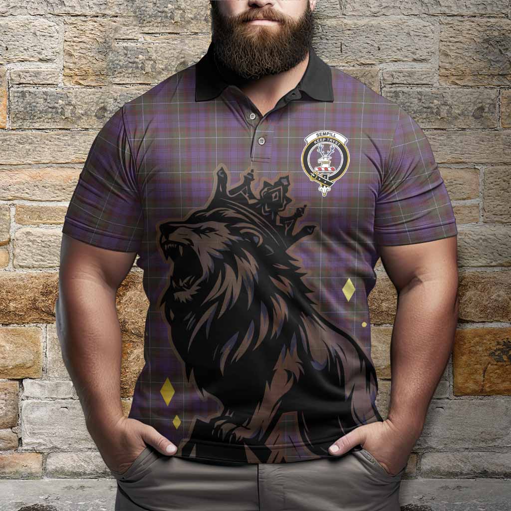 Sempill (Semple) Tartan Family Crest Polo Shirt Crowned Lion Roaring
