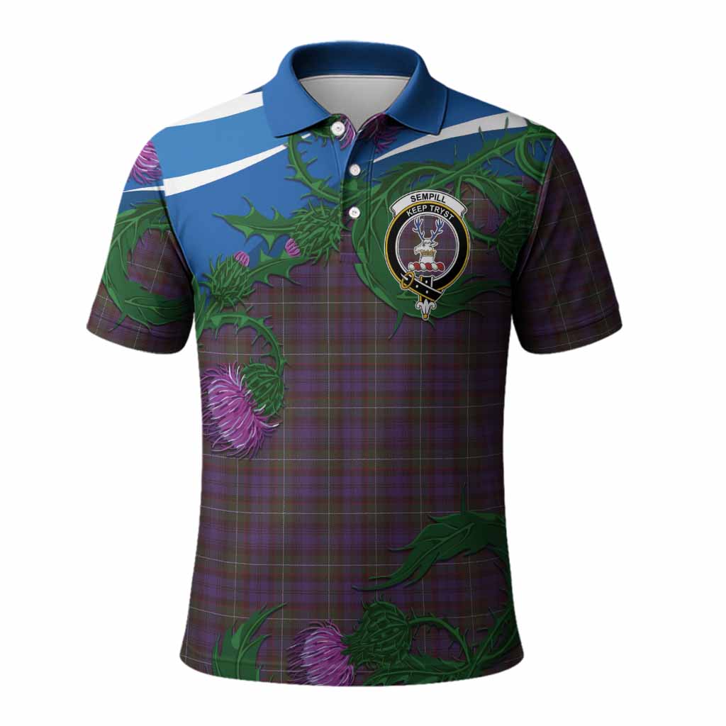 Sempill (Semple) Tartan Family Crest Polo Shirt Thistle in Minimalism