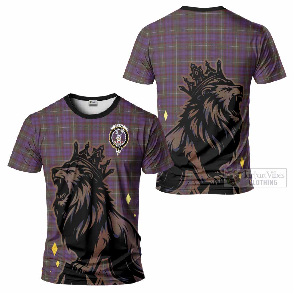 Sempill (Semple) Tartan Family Crest T-Shirt Crowned Lion Roaring