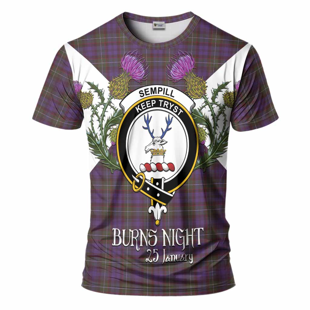Sempill (Semple) Tartan Family Crest T-Shirt Scottish Burns Night Thistle Floral