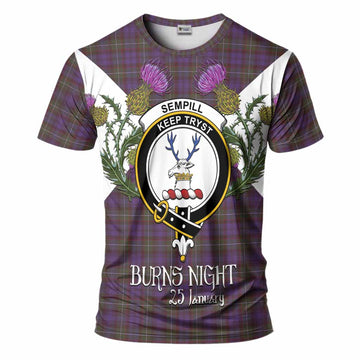 Sempill (Semple) Tartan Family Crest T-Shirt Scottish Burns Night Thistle Floral