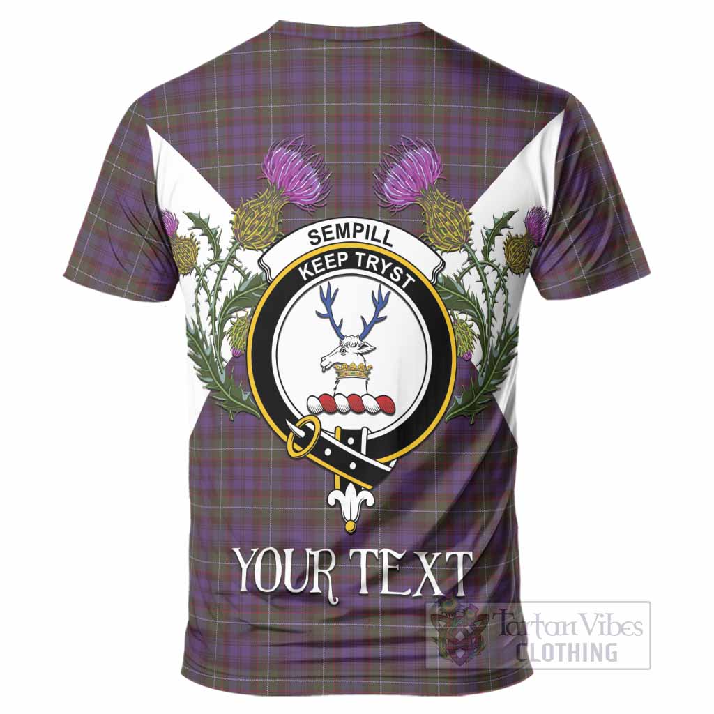 Sempill (Semple) Tartan Family Crest T-Shirt Scottish Burns Night Thistle Floral