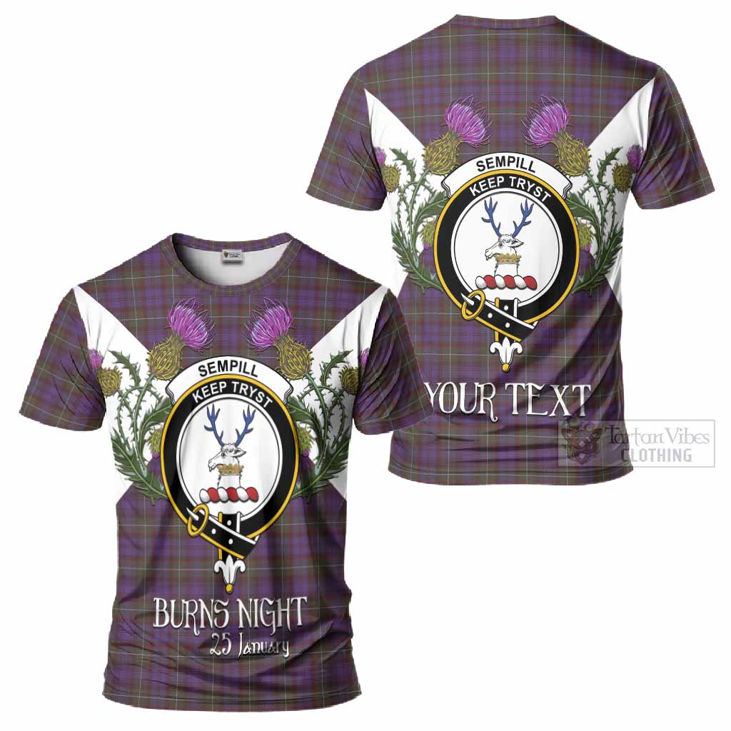Sempill (Semple) Tartan Family Crest T-Shirt Scottish Burns Night Thistle Floral