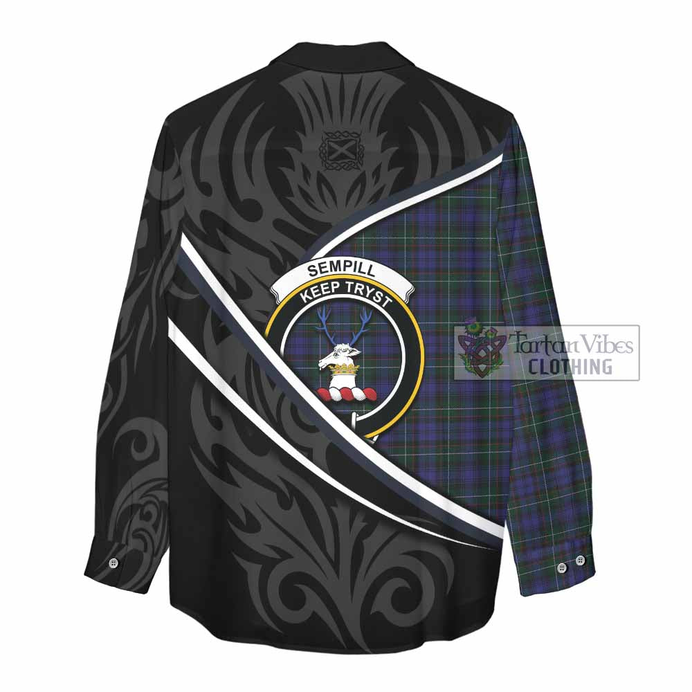 Sempill (Semple) Tartan Family Crest Women Casual Shirt Celtic Scottish Thistle Floral - Tartan Vibes Clothing