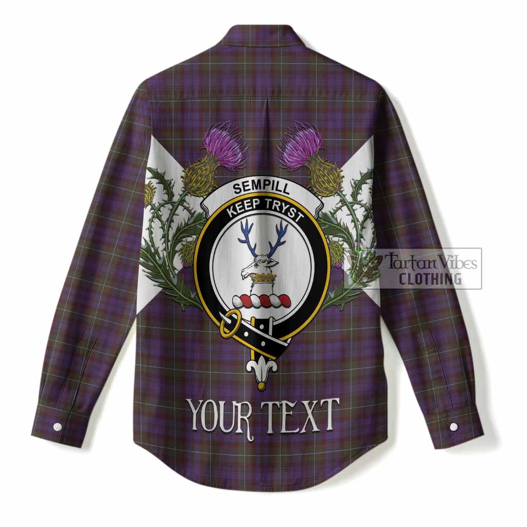 Sempill (Semple) Tartan Family Crest Women Casual Shirt Scottish Burns Night Thistle Floral