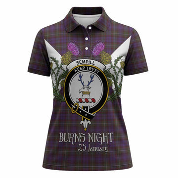 Sempill (Semple) Tartan Family Crest Women Polo Shirt Scottish Burns Night Thistle Floral