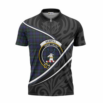 Sempill (Semple) Tartan Family Crest Zipper Polo Shirt Celtic Scottish Thistle Floral