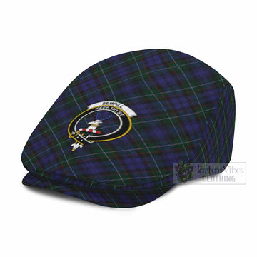 Sempill (Semple) Tartan Flat Cap, Jeff Cap Cross Style with Family Crest