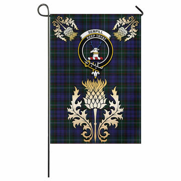 Sempill (Semple) Tartan Garden Flag with Golden Regal Scottish Thistle Emblem