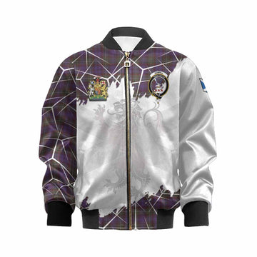 Sempill (Semple) Tartan Kid Bomber Jacket with Family Crest and Lion Rampant Grunge Style