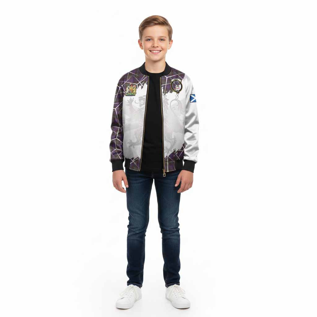 Sempill (Semple) Tartan Kid Bomber Jacket with Family Crest and Lion Rampant Grunge Style