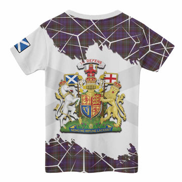 Sempill (Semple) Tartan Kid T-shirt with Family Crest and Lion Rampant Grunge Style