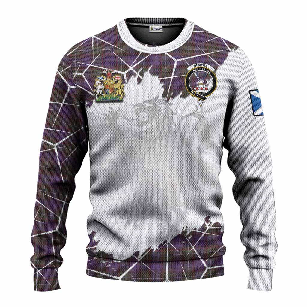 Sempill (Semple) Tartan Knitted Sweater with Family Crest and Lion Rampant Grunge Style